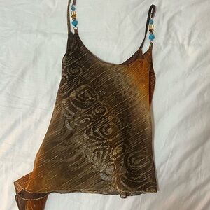 Vintage brown asymmetrical beaded top